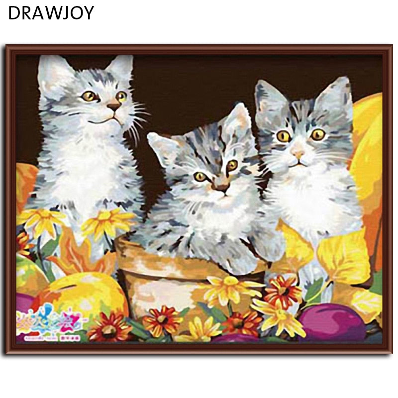 New Frameless Wall Art Picture Painting By Numbers DIY Canvas Oil Painting Home Decor Lovely Cat For Living Room G033