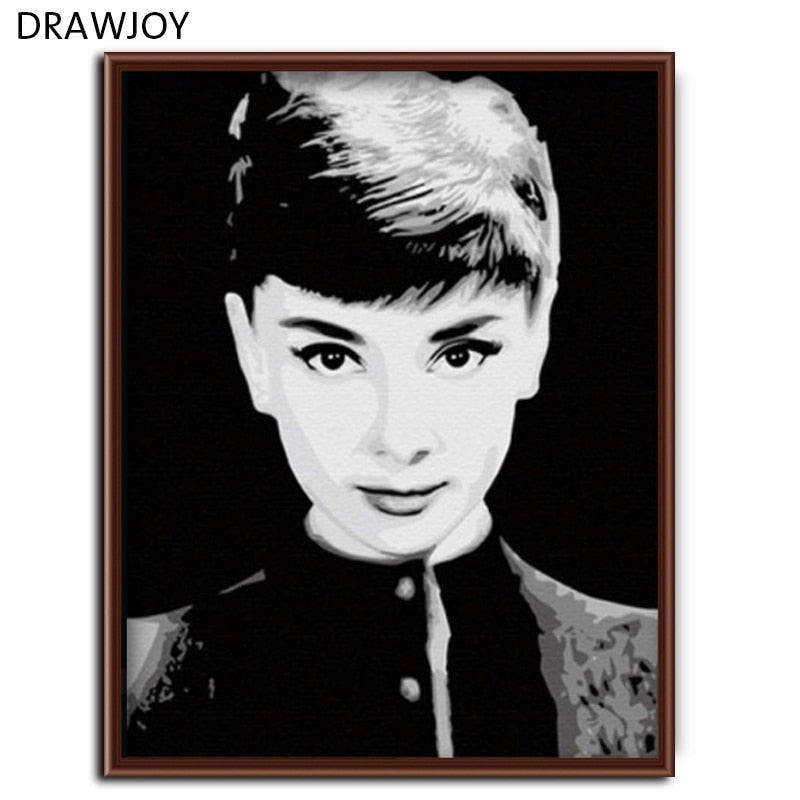 Frameless Wall Art DIY Oil Painting By Numbers DIY Canvas Oil Painting Movie Poster 40*50cm -Audrey Hepburn G004