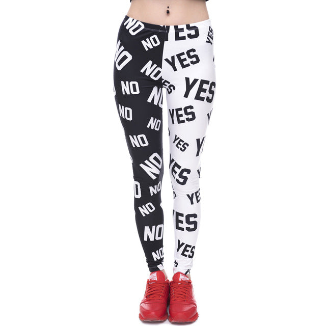 Womens Fashion Elasticity Yes and No Printed Slim Fit Legging Workout Trousers Casual Pants