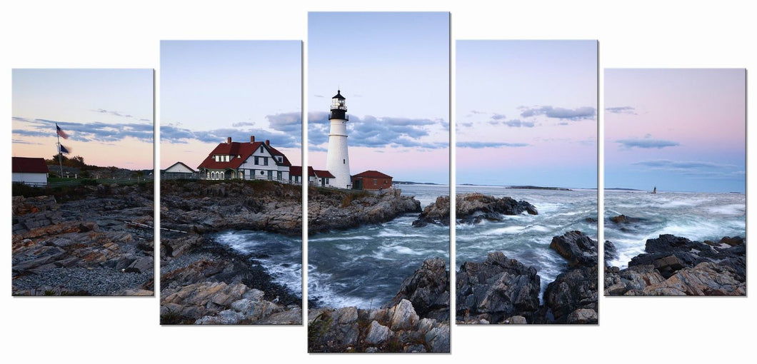 Island 5 Panels Modern Canvas Prints Artwork Seascape Lighthouse Pictures to Photo Paintings Canvas Wall