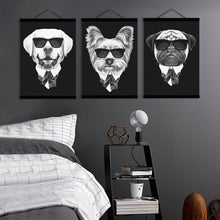 Load image into Gallery viewer, Black and White Vintage Posters Fashion Mafia Dog Wooden Framed Canvas Painting Nordic Home Decor Scroll Wall Art Picture Hanger
