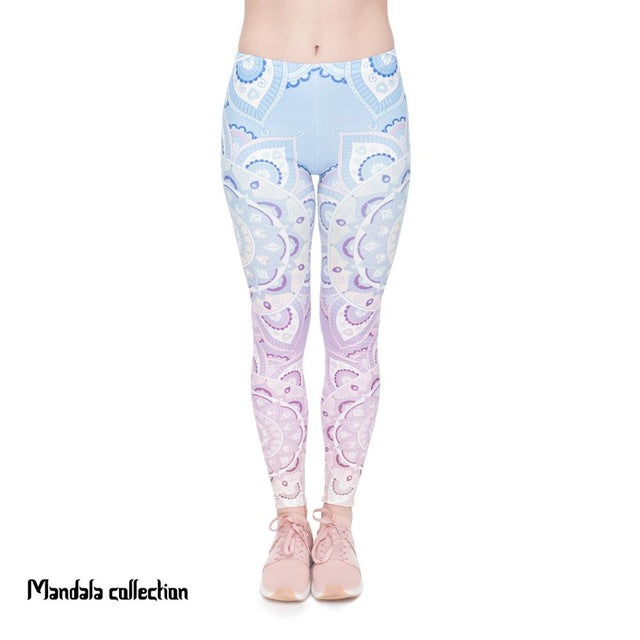Fashion Fitness Legging Mandala Gradient Light Printing Bottoms Slim Leggings High Waist