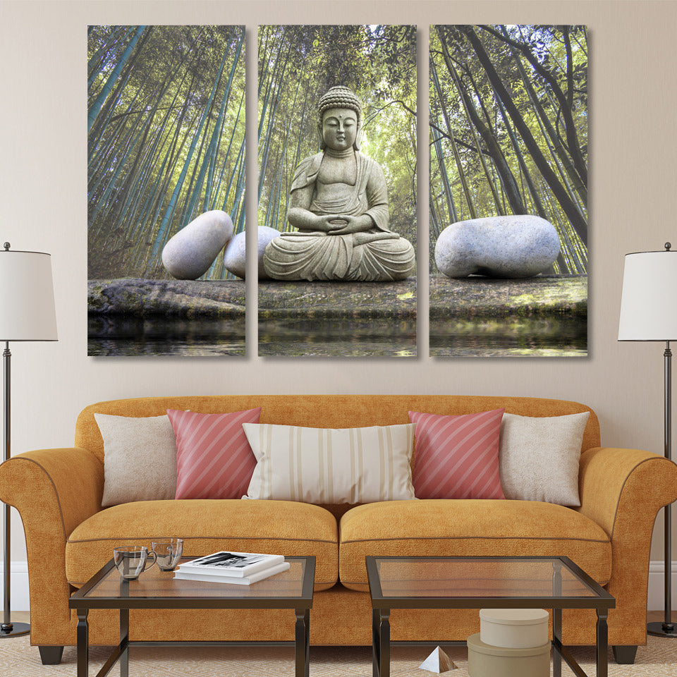 HD Printed Buddha stone bamboo forest Painting Canvas Print room decor print poster picture canvas Free shipping/NY-6813C
