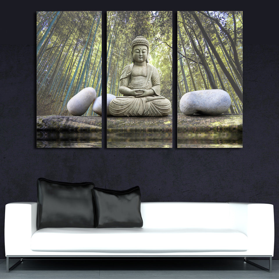 HD Printed Buddha stone bamboo forest Painting Canvas Print room decor print poster picture canvas Free shipping/NY-6813C