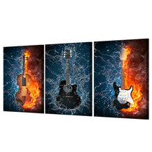 Load image into Gallery viewer, HD Print 3 Panels Canvas Art Black Burning fire Guitar Music Painting Room Decor Canvas Wall Art Posters Picture NY-6611C
