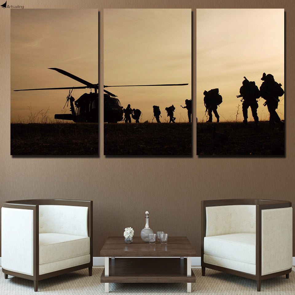 HD printed 3 piece canvas art helicopter army sunset wall pictures for living room canvas painting artwork Free shipping NY-6551