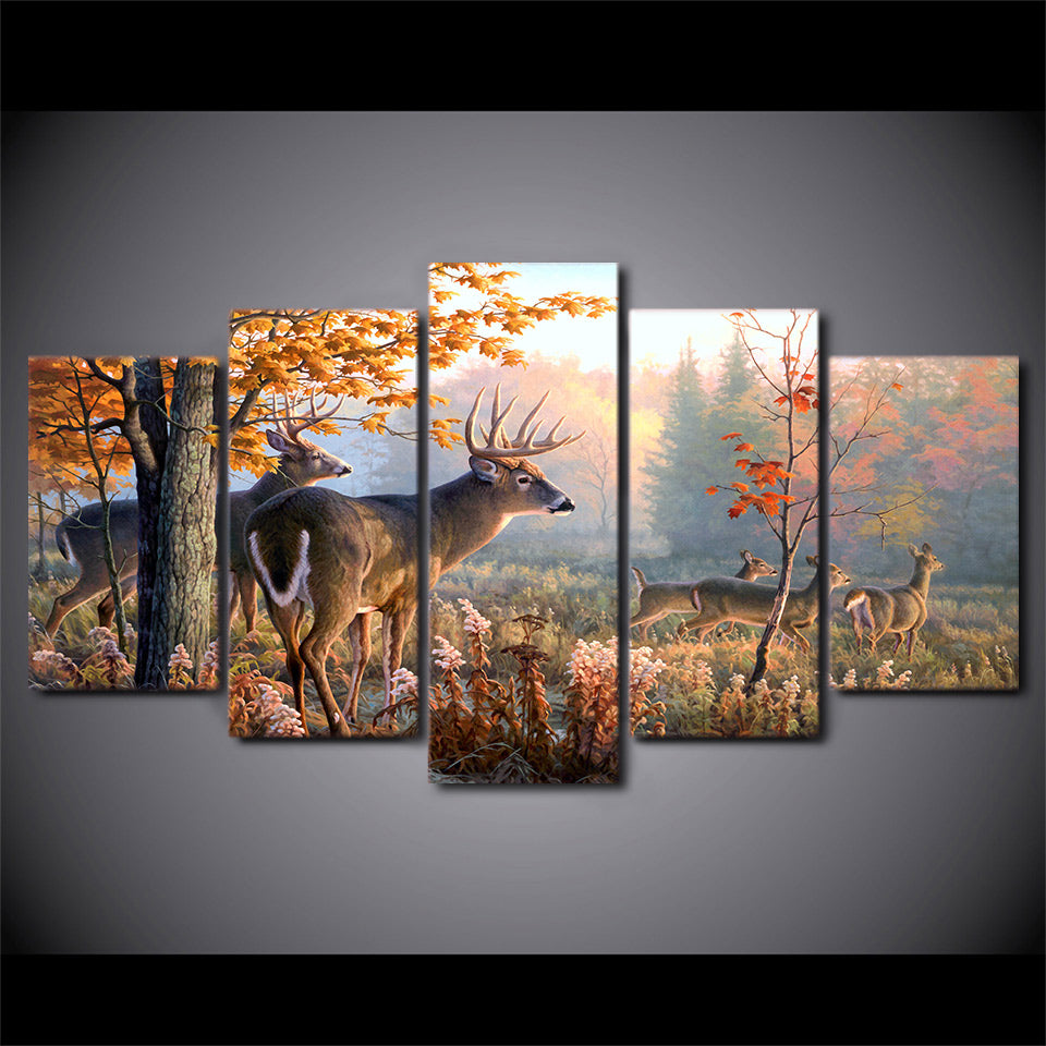HD Printed canvas painting deer forest Picture 5 piece canvas art home decor poster print wall pictures for living room ny-1735