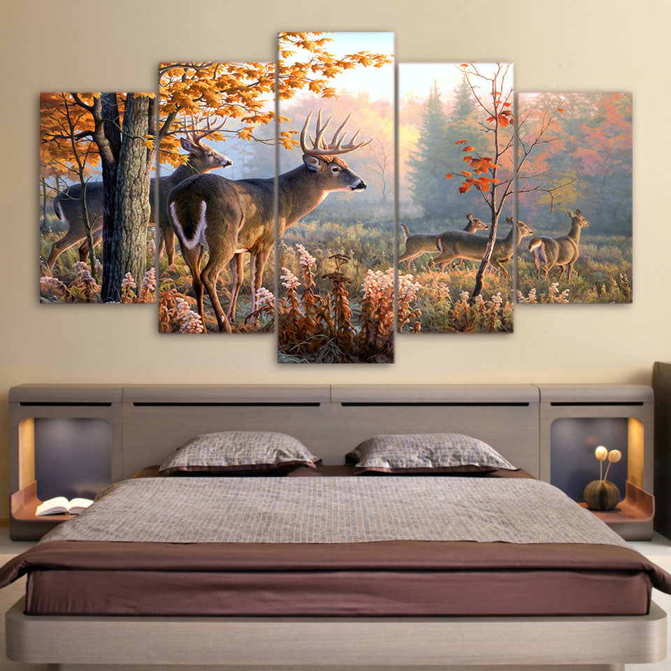 HD Printed canvas painting deer forest Picture 5 piece canvas art home decor poster print wall pictures for living room ny-1735