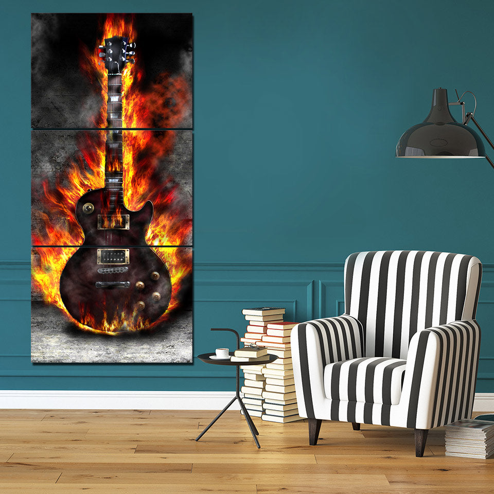 HD Printed 3 Panel Canvas Art Burning Guitar Canvas Painting Room Decor Canvas Wall Art Posters Picture Free Shipping NY-6602C