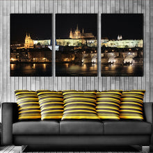 Load image into Gallery viewer, Night View of Prague Castle 3 Panels Wall Art Canvas Paintings Wall Decorations Artwork Giclee Wall Artwork Home Decor

