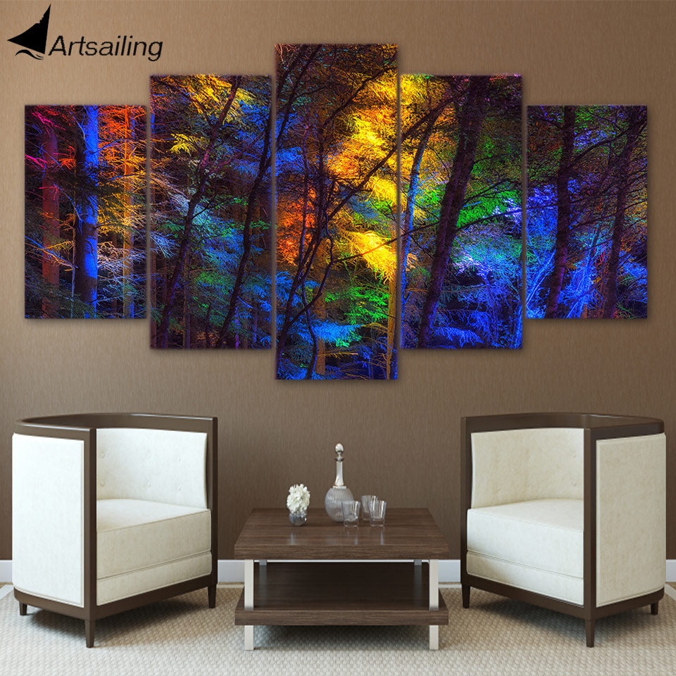 HD printed 5 piece canvas art colorful forest tree poster paintings living room decor wall canvas art sets free shipping ny-6502