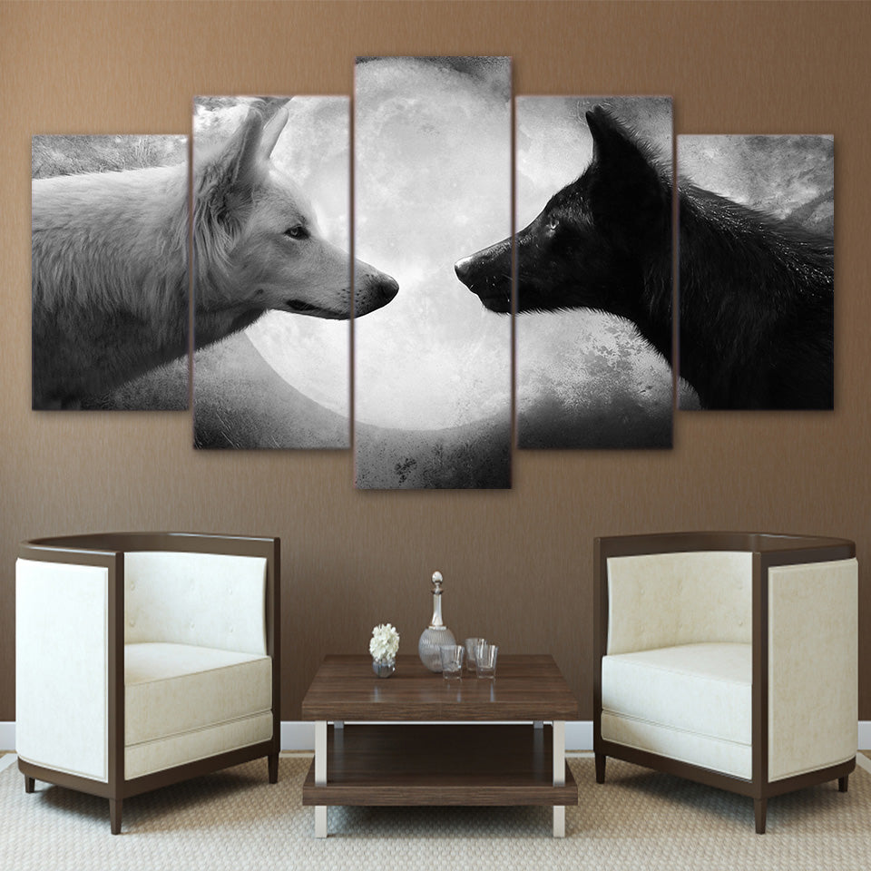 wolf decor HD print 5 Piece Canvas art Black And White Wolves Painting Wall Art Pictures For Living Room freeshipping CU-1359A