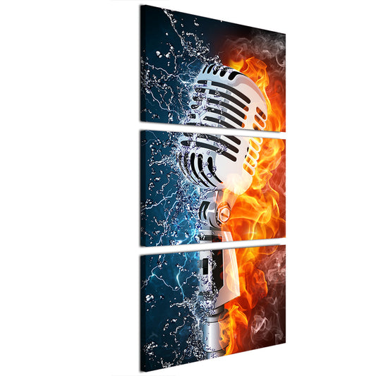 HD Printed 3 Panel Canvas Art Microphone Fire Water Artistic Canvas Painting Room Decor Canvas Wall Art Posters Picture NY-6598B