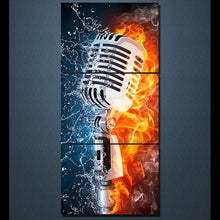 Load image into Gallery viewer, HD Printed 3 Panel Canvas Art Microphone Fire Water Artistic Canvas Painting Room Decor Canvas Wall Art Posters Picture NY-6598B

