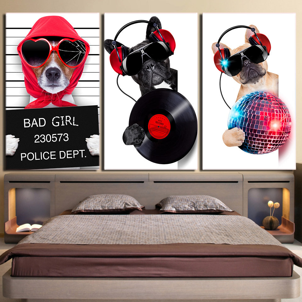 3 Piece canvas art Musicality Bulldog Canvas Painting Wall Art Canvas Posters and Prints Wall Pictures for Living Room ny-6622D