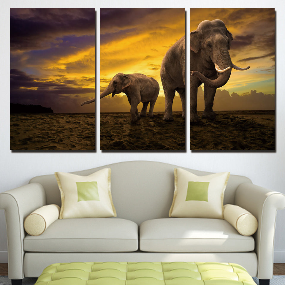 HD Printed 3 Piece Elephant Canvas Painting Sunset Large Canvas Wall Art Wall Pictures for Living Room  Free Shipping NY-6540