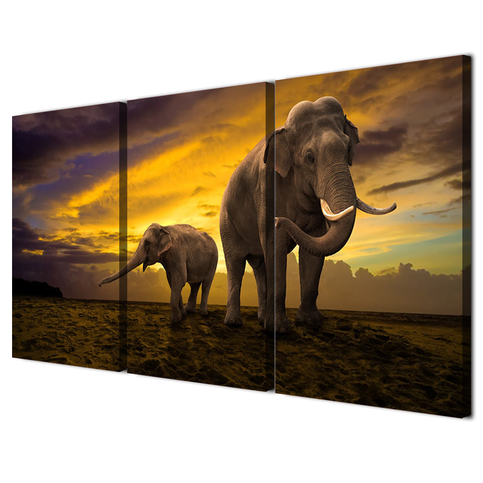HD Printed 3 Piece Elephant Canvas Painting Sunset Large Canvas Wall Art Wall Pictures for Living Room  Free Shipping NY-6540
