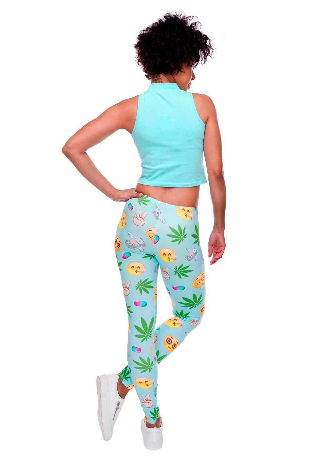Emoji Weed Printed Women Slim Fit Legging Polyester Stretchy Trousers Casual Pants Leggings