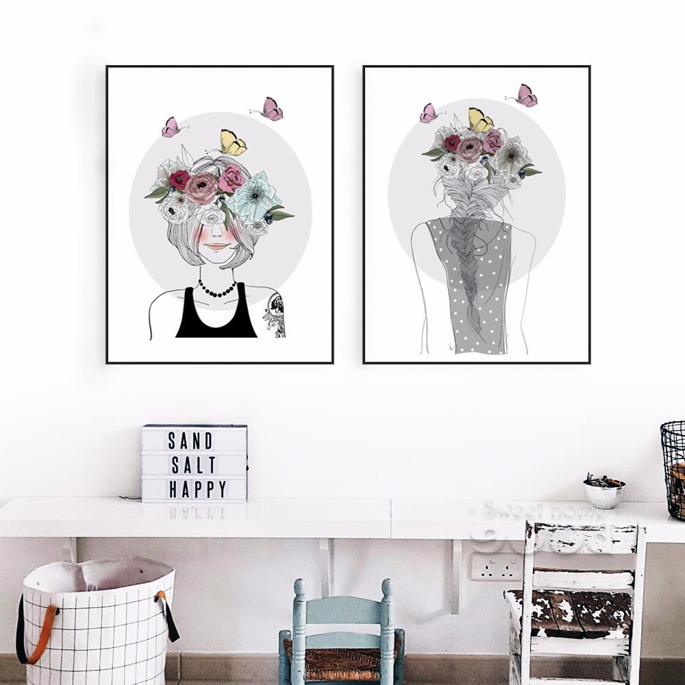 900D Canvas Art Print Painting Poster, Girl with Flowers Wall Pictures for Home Decoration, Wall Decor CM033