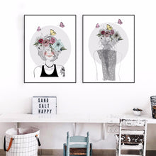 Load image into Gallery viewer, 900D Canvas Art Print Painting Poster, Girl with Flowers Wall Pictures for Home Decoration, Wall Decor CM033
