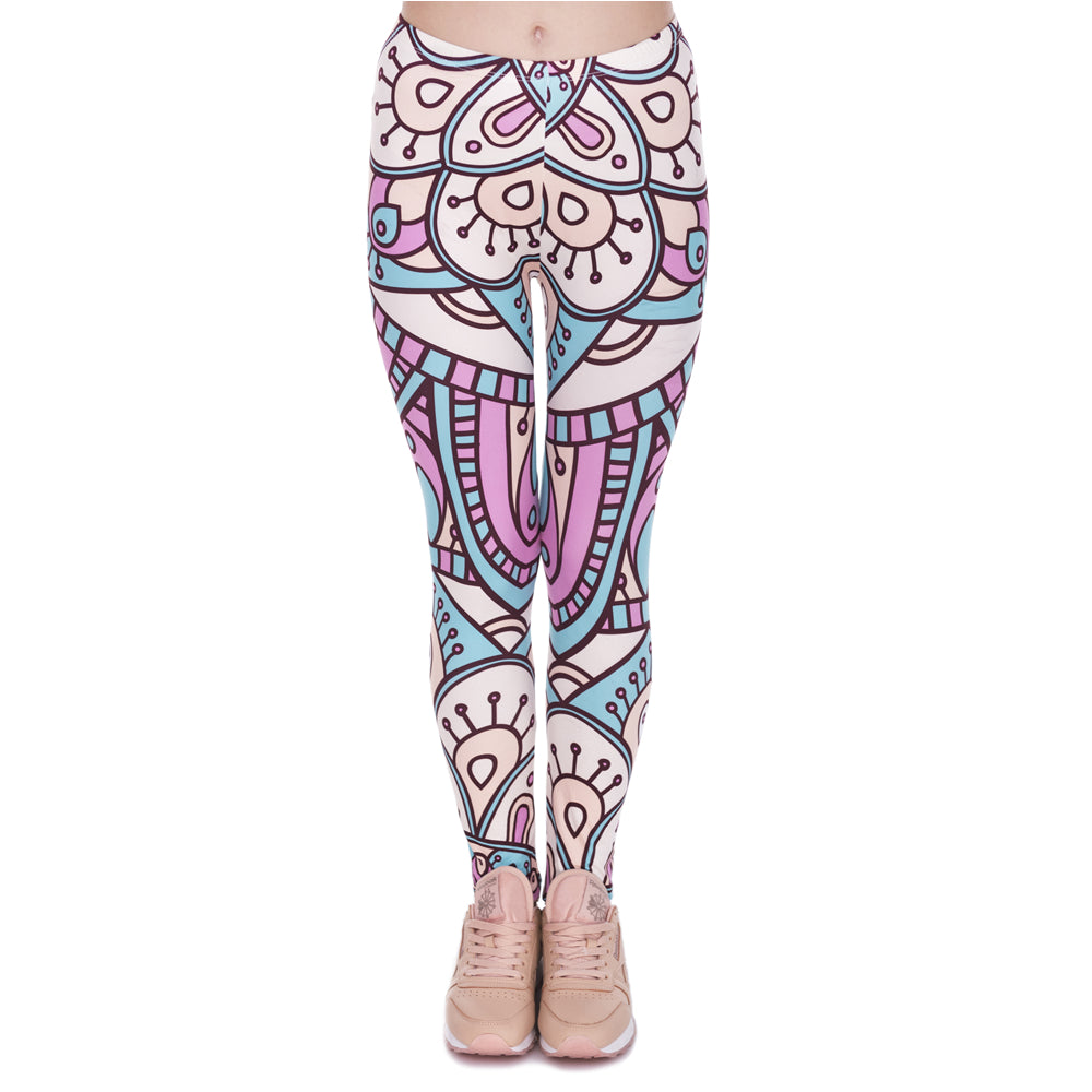 Women Legins Mandala Turquoise And Pink Printing Legging Fashion High Waist Woman Leggings