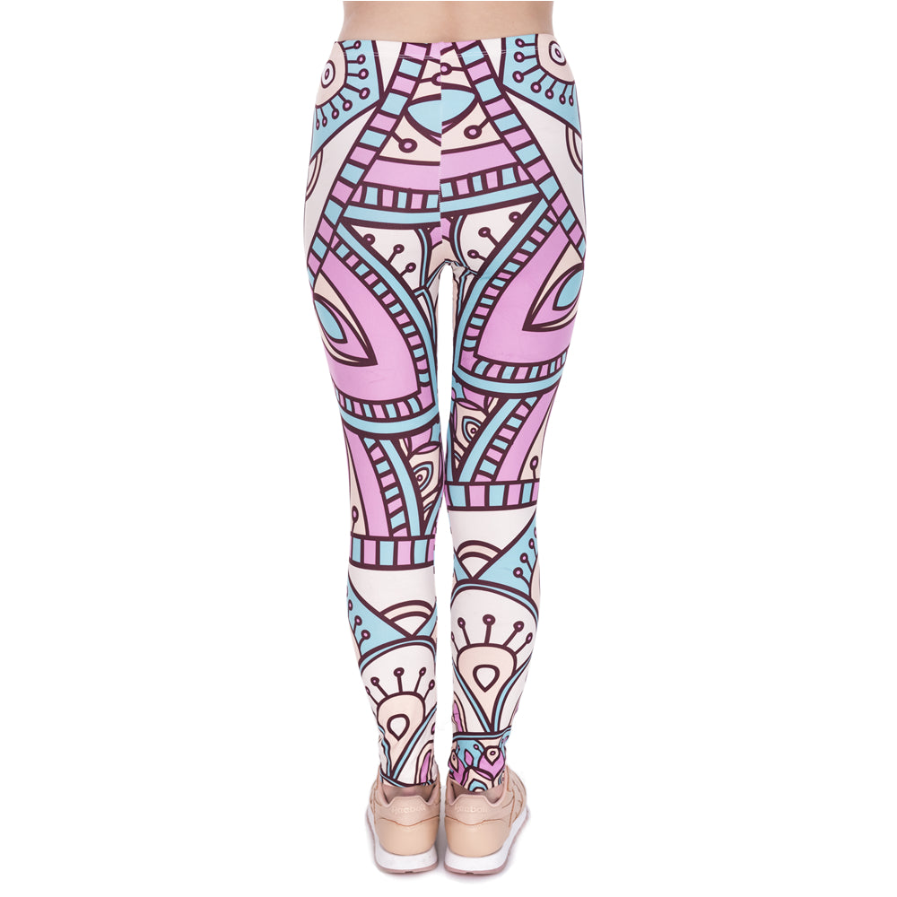 Women Legins Mandala Turquoise And Pink Printing Legging Fashion High Waist Woman Leggings