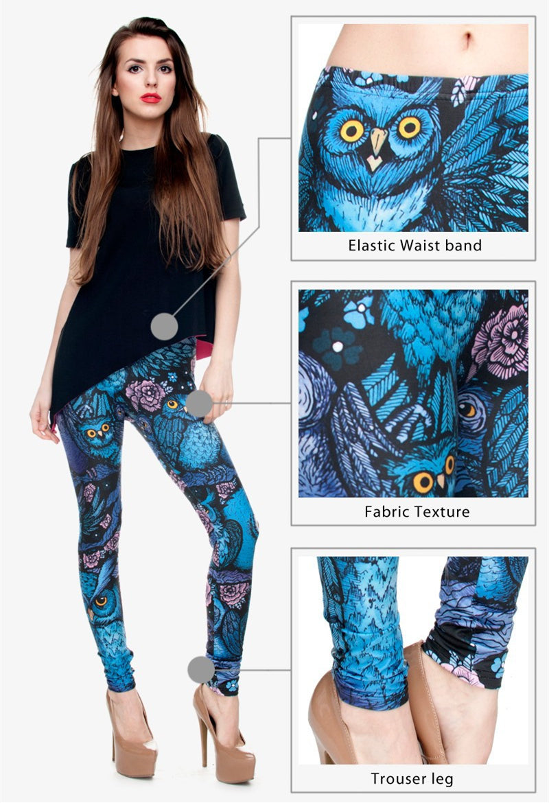 Night Owl Full Printing Pants Women Clothing Ladies fitness Legging Stretchy Trousers Leggings