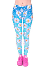 Load image into Gallery viewer, Elasticity Daisy Blue Ombre Printed Fashion Slim fit Legging Trousers Casual Polyester Pants
