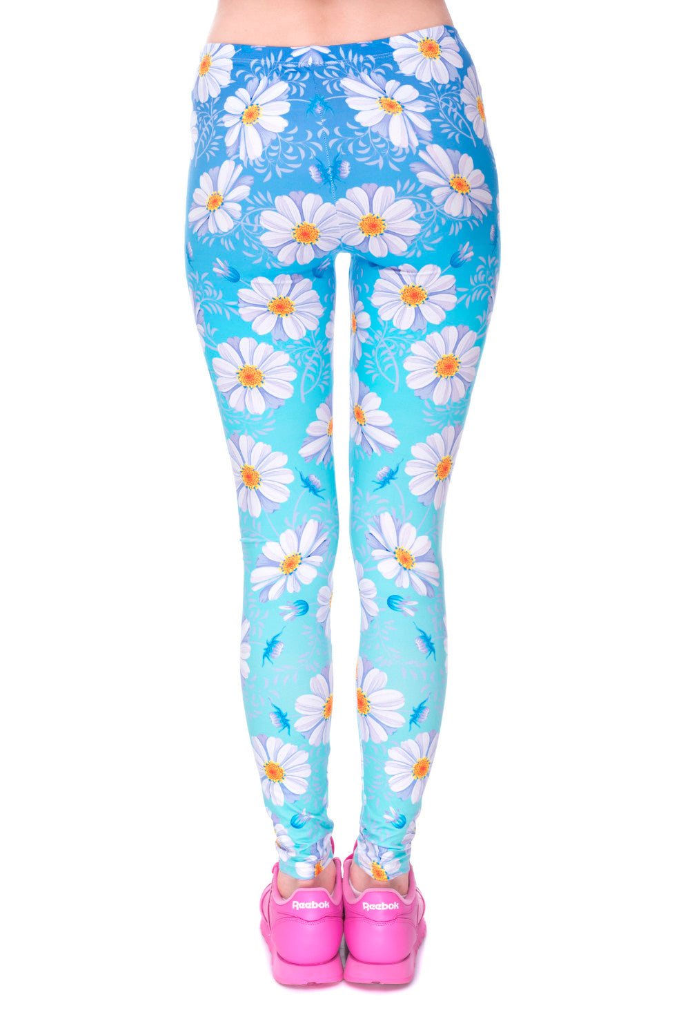 Elasticity Daisy Blue Ombre Printed Fashion Slim fit Legging Trousers Casual Polyester Pants