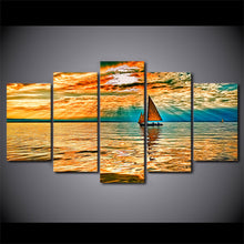 Load image into Gallery viewer, HD Printed 5 piece canvas art sky clouds sun rays lake sailboat Painting Canvas Print room decor print Free shipping/NY-5915

