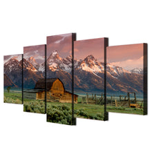 Load image into Gallery viewer, HD print 5 piece landscape canvas painting barn rocky mountains  5 piece paintings  Free shipping/NY-6343
