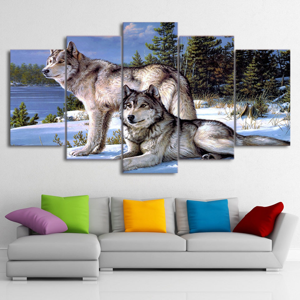 5 Pieces Canvas Art Painting Printed Wolfs in the snow winter Wall Art Print Canvas Painting Home Decor For Living Room CU-1385C