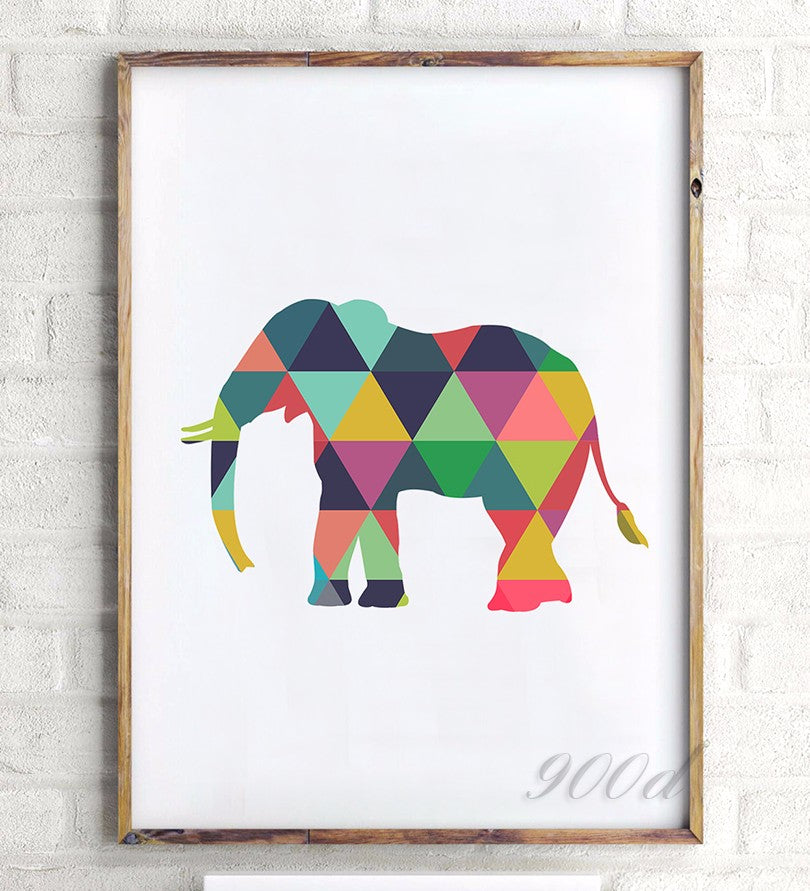 Colorful Geometric  Elephant Canvas Art Print Poster, Wall Pictures for Home Decoration, Frame not include FA237-12