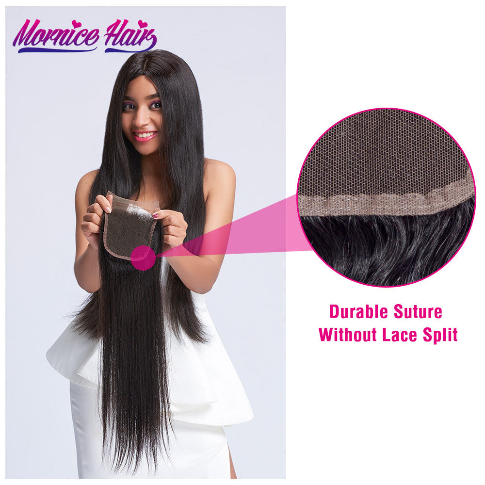 Mornice Hair Brazilian Remy Hair 4X4 Lace Closure Middle Part Straight Hair Density 130% Bleached Knots Free Shipping