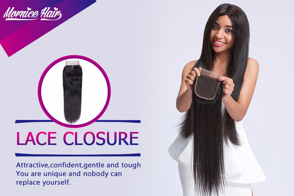 Mornice Hair Brazilian Remy Hair 4X4 Lace Closure Middle Part Straight Hair Density 130% Bleached Knots Free Shipping