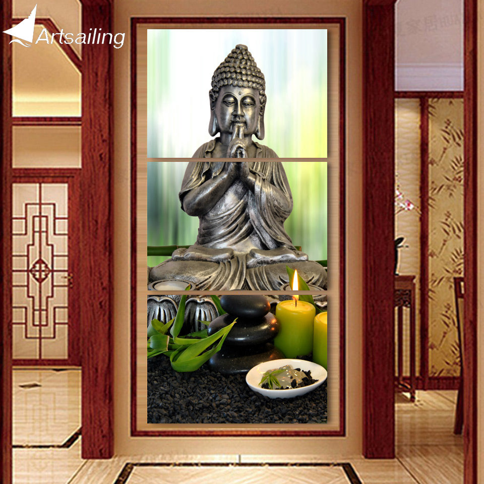 HD printed stones with flower Buddha statue Painting wall pictures for living room canvas painting Free shipping/NY-6815C