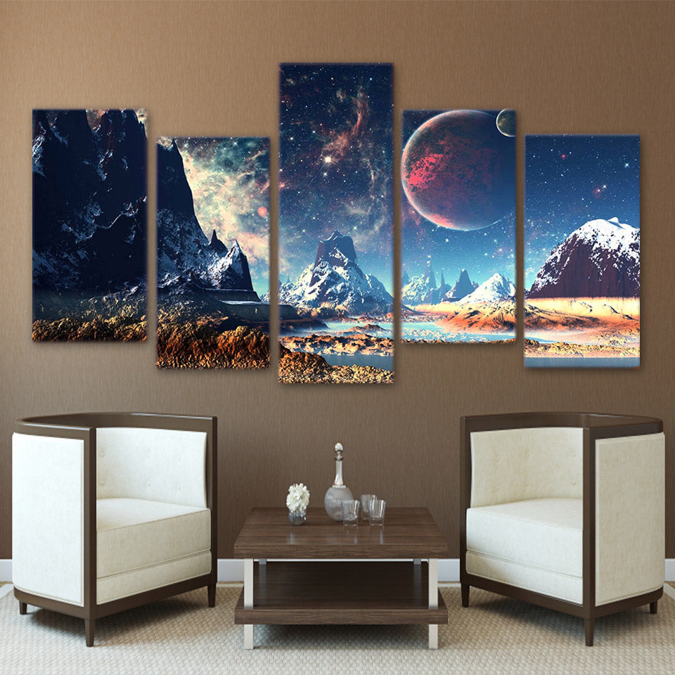 HD Printed 5pcs canvas art Mountains and Space Canvas Set planet snow lake galaxy Painting home decoration Free shipping/ny-4908