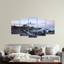Load image into Gallery viewer, Island 5 Panels Modern Canvas Prints Artwork Seascape Lighthouse Pictures to Photo Paintings Canvas Wall
