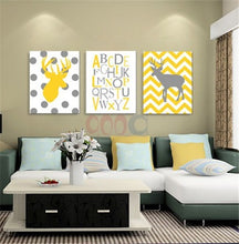 Load image into Gallery viewer, Cartoon Deer Chevron Art Print Canvas Painting Poster, Wall Pictures For Nursery Room Home Decoration,  set of 3   FA083

