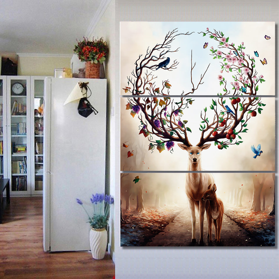 3 Piece Canvas Art Dream forest elk Poster HD Printed Wall Art Home Decor Canvas Painting Picture Prints Free Shipping/NY-6829C