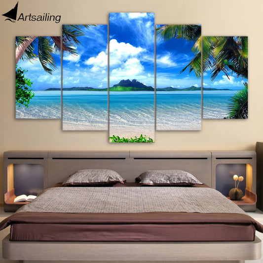 HD Printed Beach blue palm trees Painting Canvas Print room decor print poster picture canvas Free shipping/ny-4157