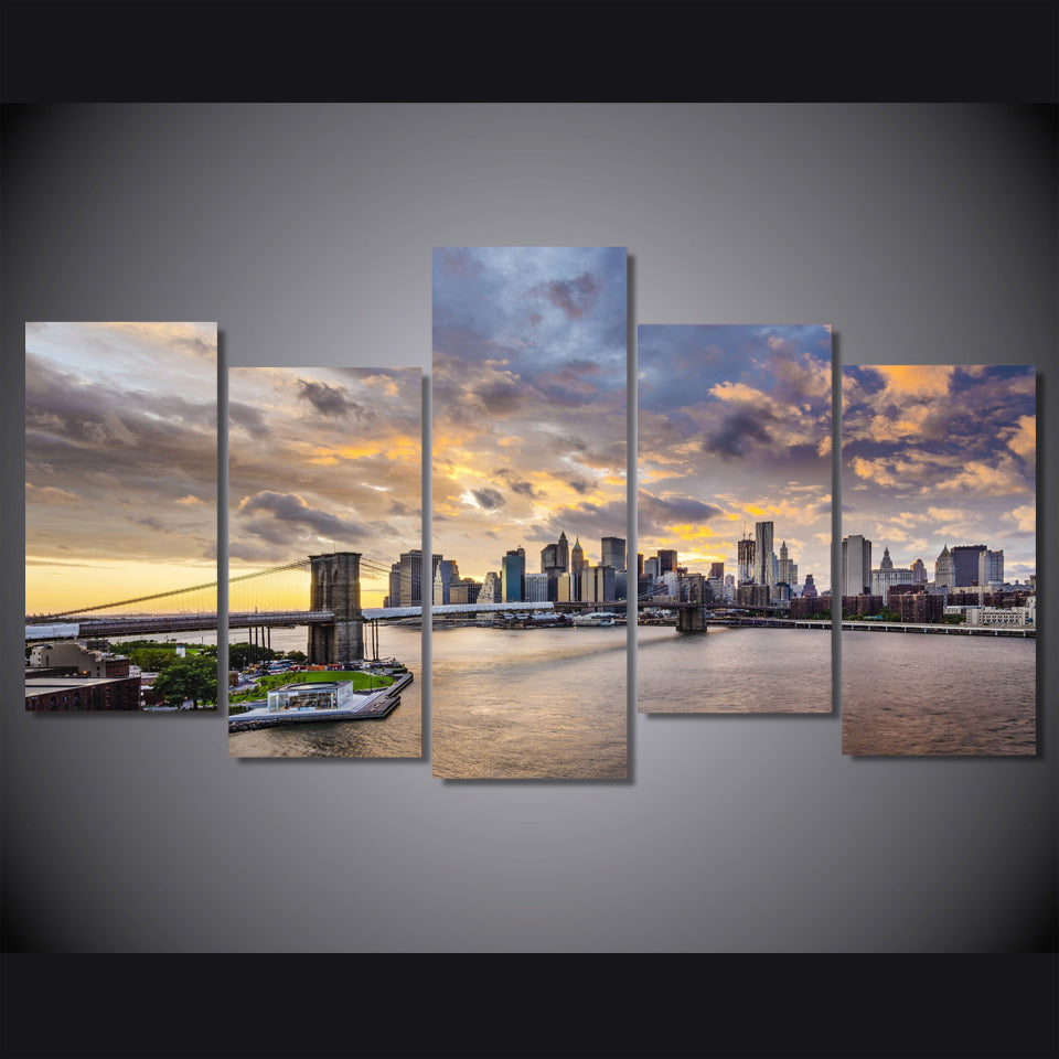 HD Printed City bridge poster 5 pieces Group Painting room decor print poster picture canvas Free shipping/ny-1171