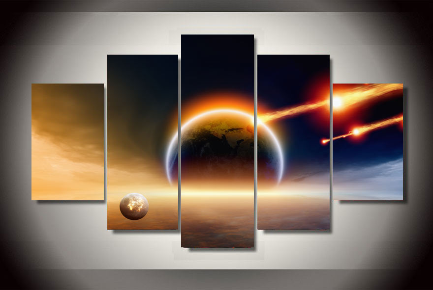 HD Printed Universe planet hit the Earth Painting Canvas Print room decor print poster picture canvas Free shipping/ny-2108