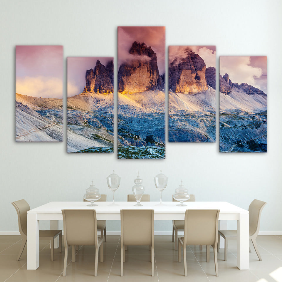 HD Print 4 piece canvas art  Fog Austria Dolomites mountain sunset Painting  wall pictures for living room Free shipping/NY-5785
