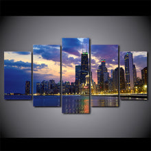 Load image into Gallery viewer, 5 pieces canvas art busy city chicago evening poster canvas painting wall pictures for living room home decor CU-1457C

