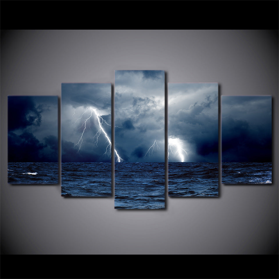 HD print 5 piece canvas cloud waves sea ocean storm lightning Painting seascape painting home decoration Free shipping/NY-5777