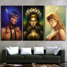 Load image into Gallery viewer, 3 piece canvas art indian women feather canvas painting posters and print wall picture for living Room ny-6651C
