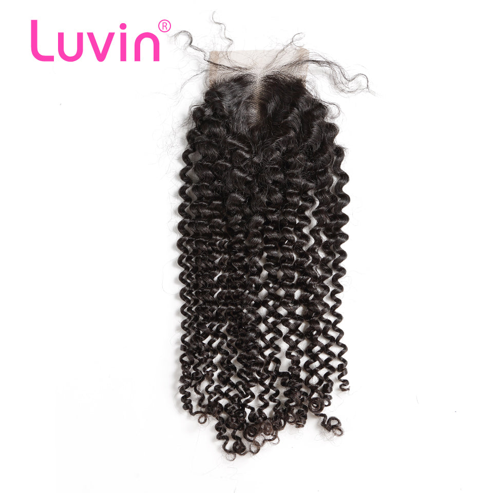 Luvin Brazilian Remy Kinky Curly Hair Lace Closure 4x4 Bleached Knots With Baby Hair Middle Part 100% Human Hair Shipping Free
