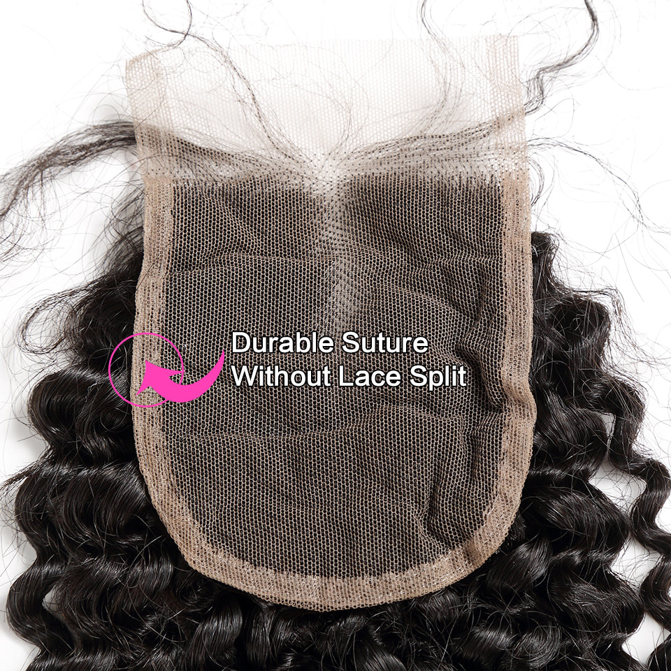 Luvin Brazilian Remy Kinky Curly Hair Lace Closure 4x4 Bleached Knots With Baby Hair Middle Part 100% Human Hair Shipping Free