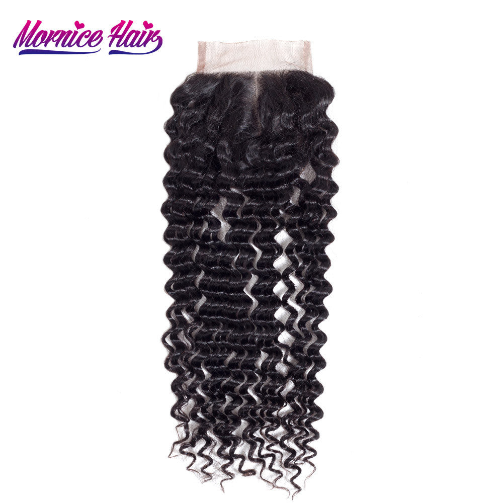 Mornice Hair Brazilian Deep Wave Lace Closure Remy Hair 4X4 Middle Part Closure Density 130% Bleached Knots Free Shipping